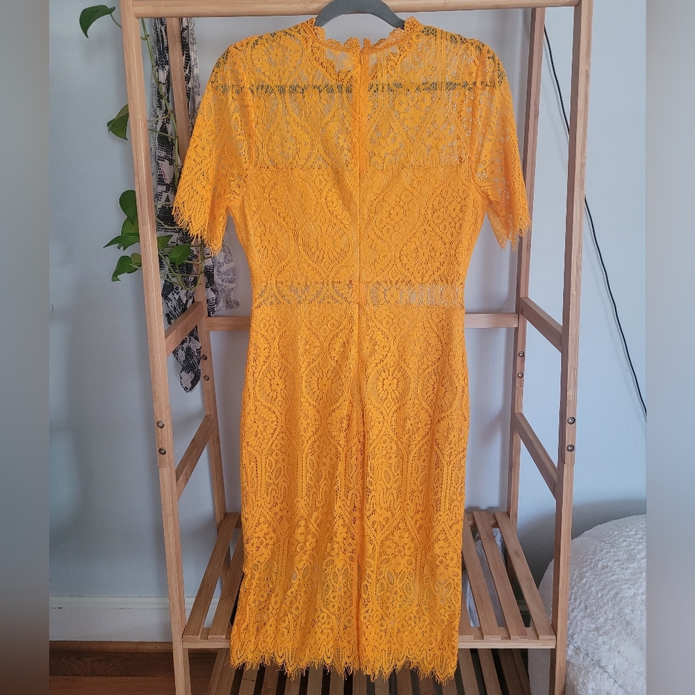 Lulus Remarkable Bright Goldenrod Lace Dress - Size M - Picture 5 of 5